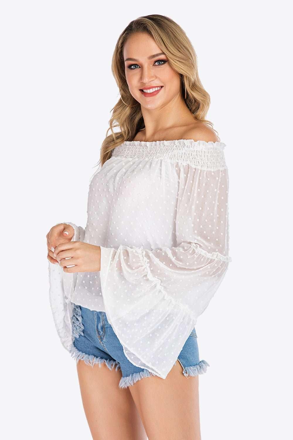 Swiss Dot Off - Shoulder Blouse - VILLA FASHION
