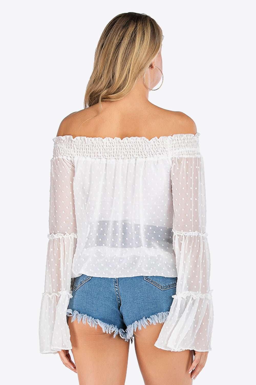 Swiss Dot Off - Shoulder Blouse - VILLA FASHION