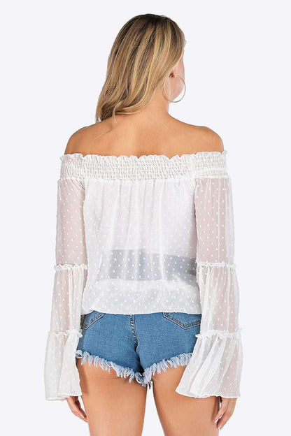 Swiss Dot Off - Shoulder Blouse - VILLA FASHION