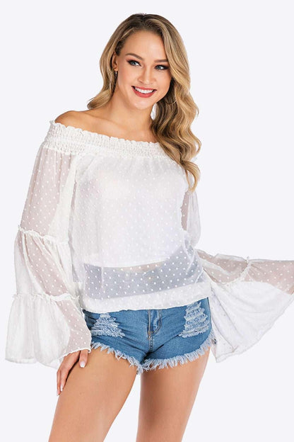 Swiss Dot Off - Shoulder Blouse - VILLA FASHION