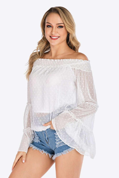 Swiss Dot Off - Shoulder Blouse - VILLA FASHION