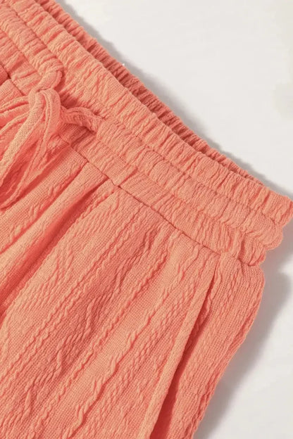 Texture Short Sleeve Top and Shorts Set - VILLA FASHION