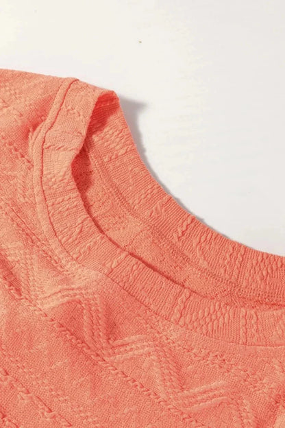 Texture Short Sleeve Top and Shorts Set - VILLA FASHION