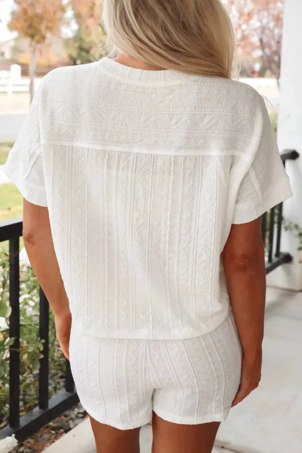 Texture Short Sleeve Top and Shorts Set - VILLA FASHION