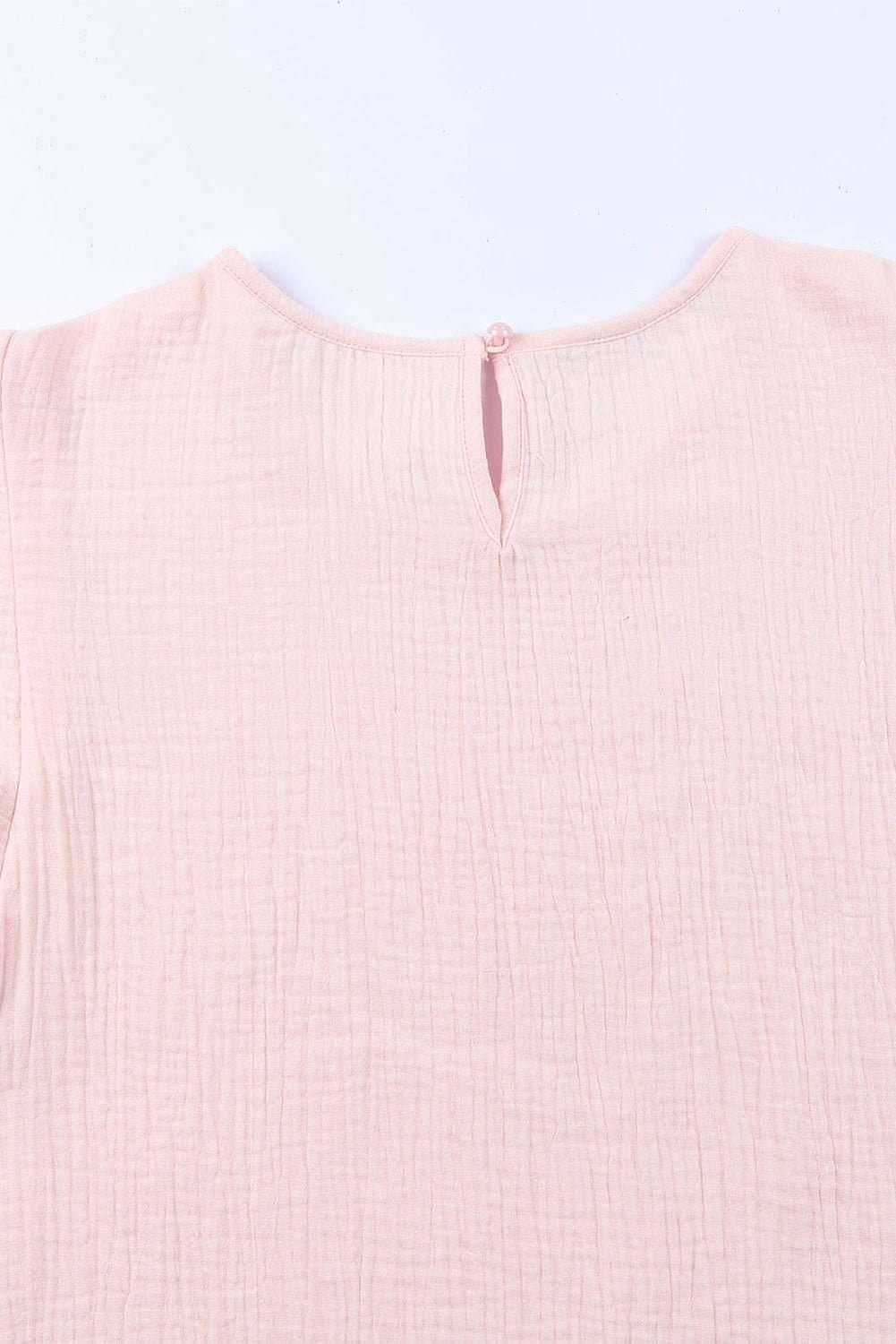 Textured Flutter Sleeve Keyhole Blouse - VILLA FASHION