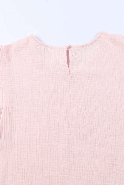 Textured Flutter Sleeve Keyhole Blouse - VILLA FASHION