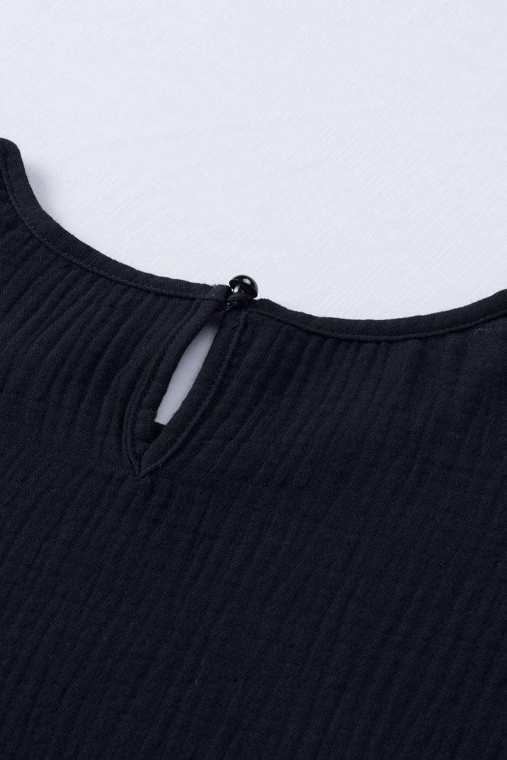 Textured Flutter Sleeve Keyhole Blouse - VILLA FASHION