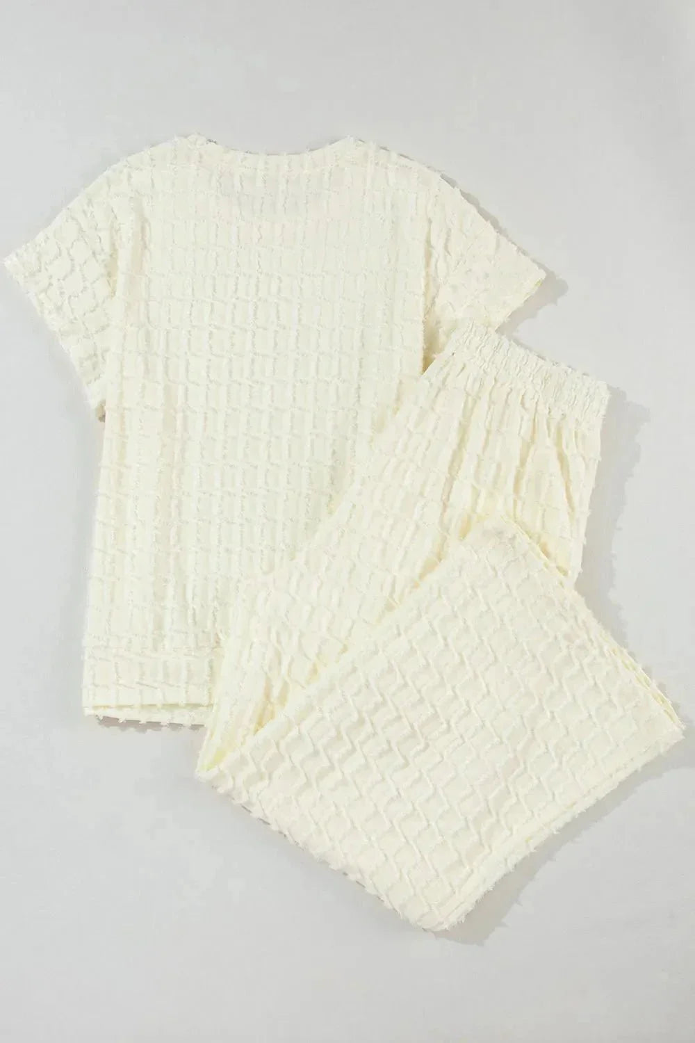 Textured Round Neck Top and Pants Set - VILLA FASHION