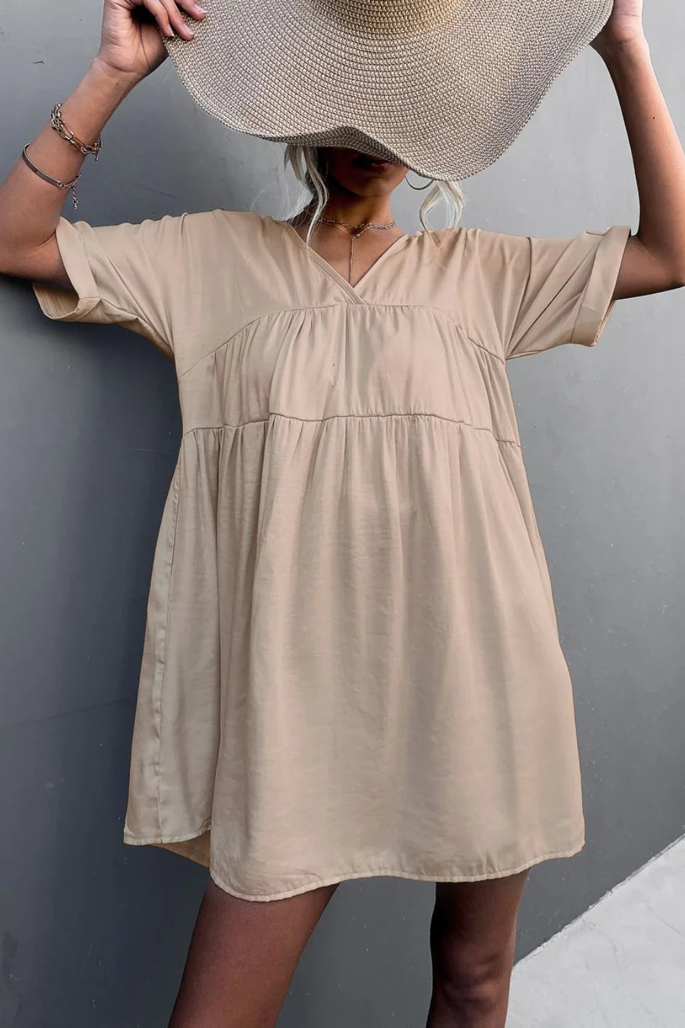 Tie Back Pocket Mini Dress - VILLA FASHION