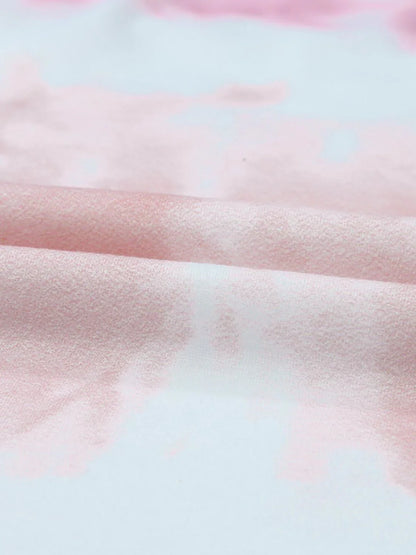 Tie - Dye Lace Trim Round Neck Top - VILLA FASHION