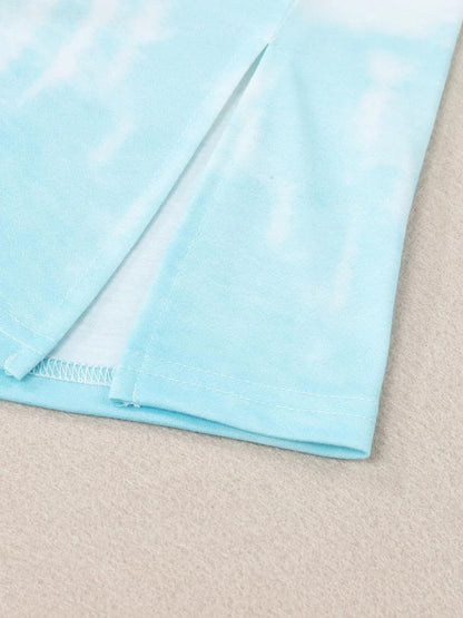 Tie - Dye Lace Trim Round Neck Top - VILLA FASHION