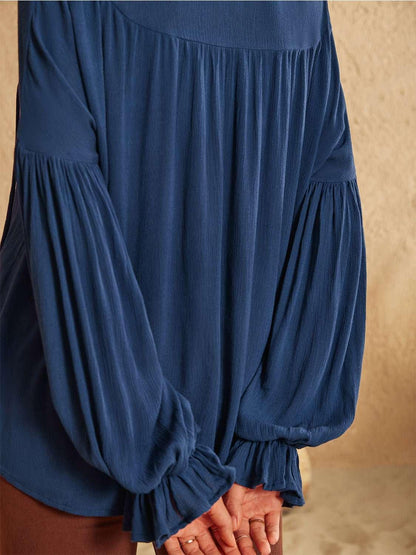 Tie Neck Long Sleeve Blouse - VILLA FASHION