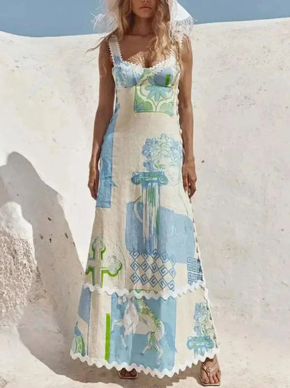 Tied Back Printed Maxi Dress - VILLA FASHION