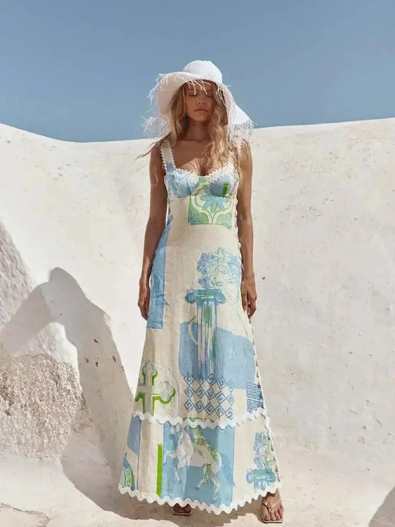 Tied Back Printed Maxi Dress - VILLA FASHION