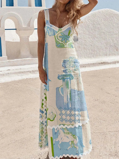 Tied Back Printed Maxi Dress - VILLA FASHION