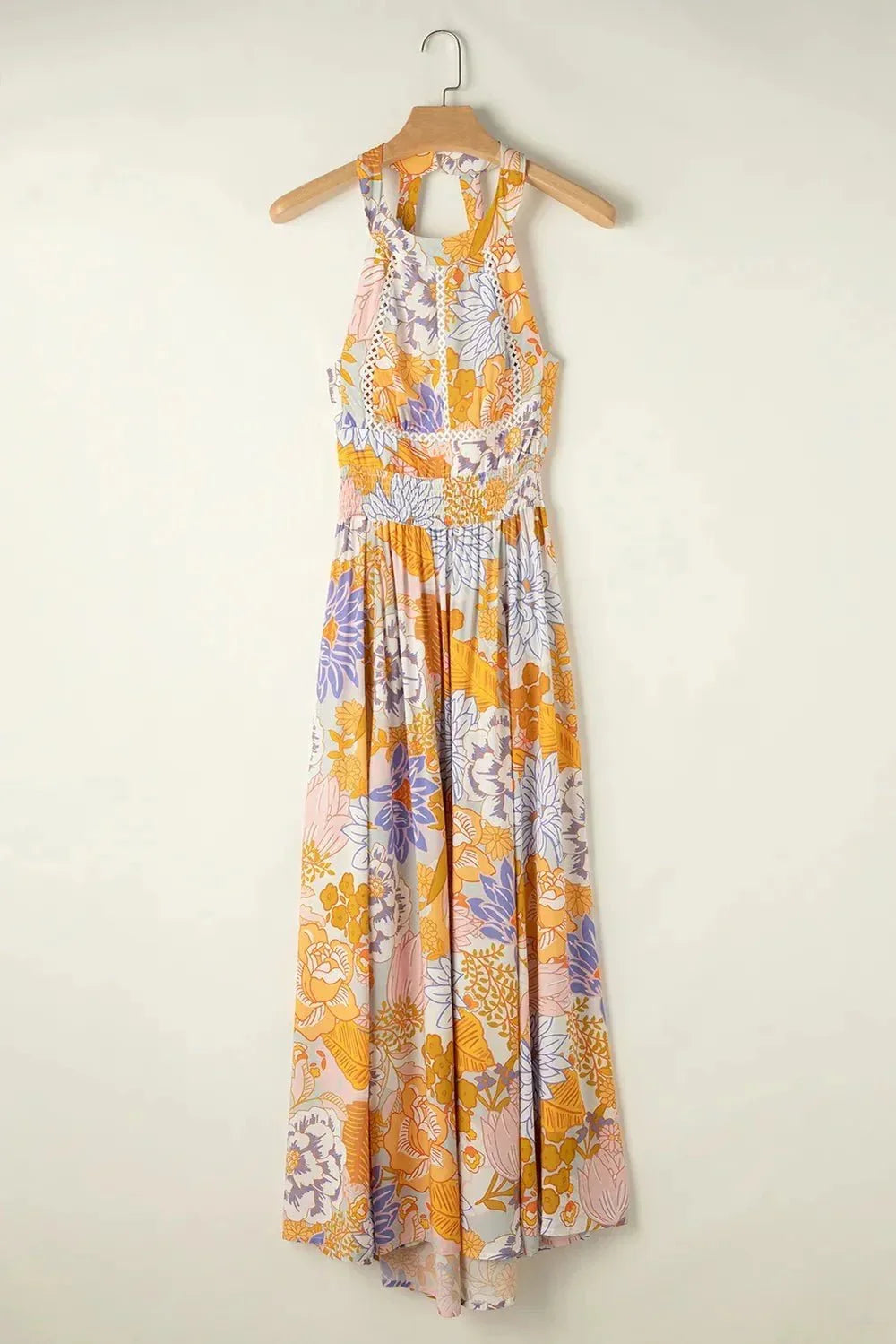 Tied Printed Grecian Sleeveless Maxi Dress - VILLA FASHION