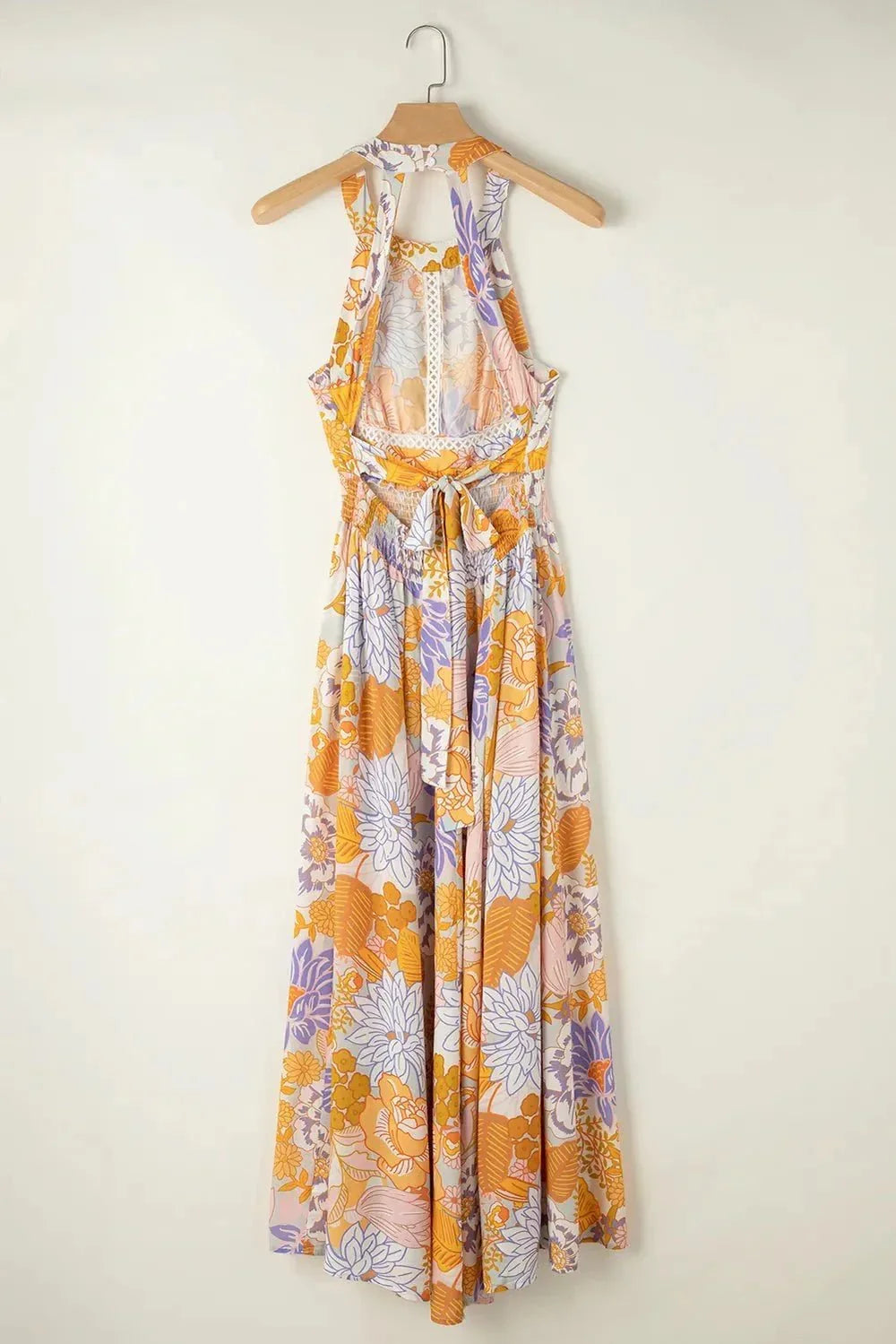 Tied Printed Grecian Sleeveless Maxi Dress - VILLA FASHION