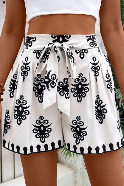 Tied Printed Shorts - VILLA FASHION
