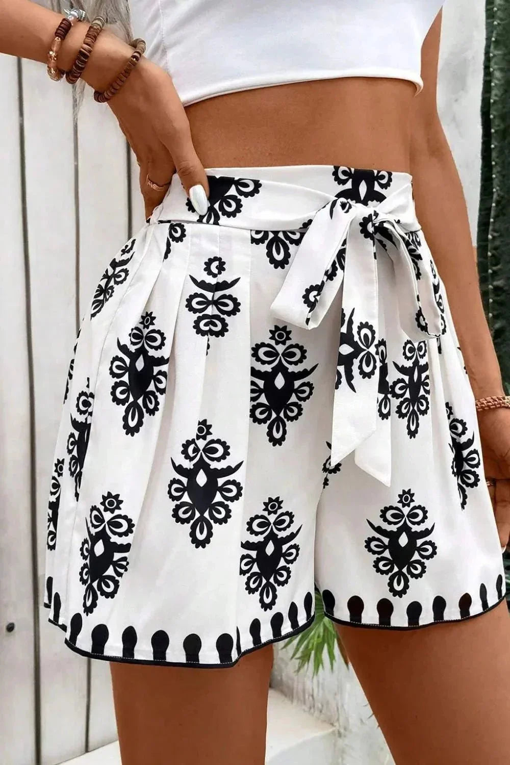 Tied Printed Shorts - VILLA FASHION