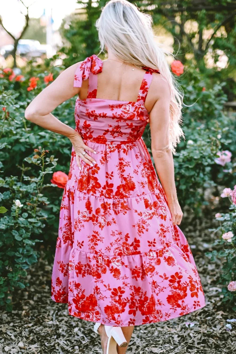 Tied Printed Sleeveless Tiered Dress - VILLA FASHION