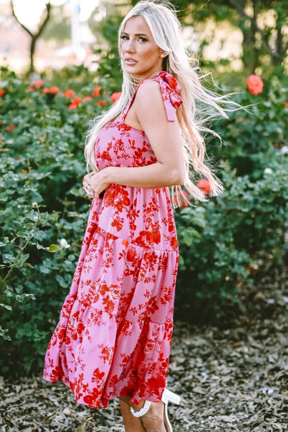 Tied Printed Sleeveless Tiered Dress - VILLA FASHION