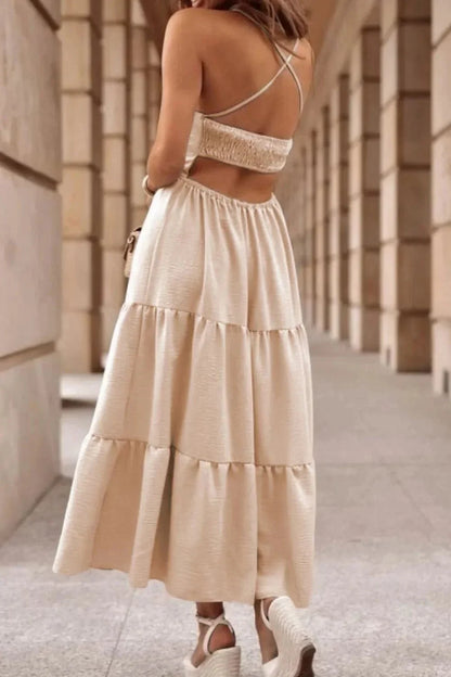 Tiered Crisscross Spaghetti Strap Dress - VILLA FASHION