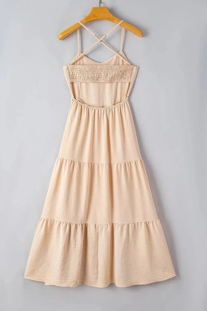 Tiered Crisscross Spaghetti Strap Dress - VILLA FASHION