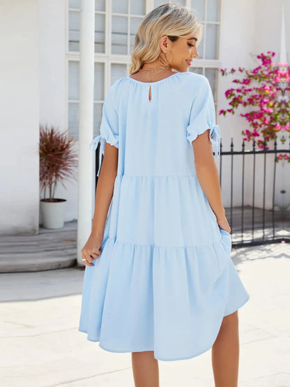 Tiered Round Neck Summer Dress - VILLA FASHION