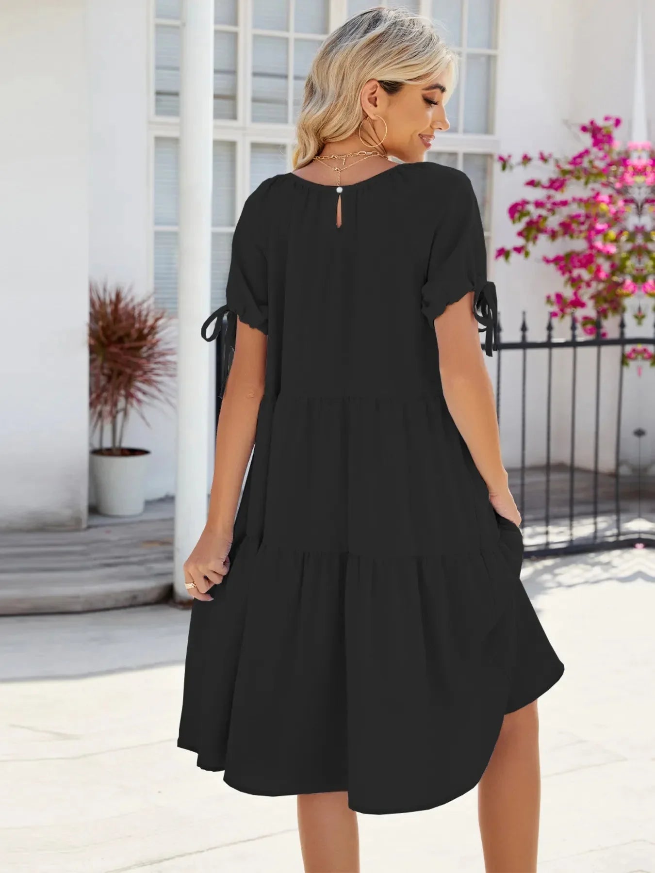 Tiered Round Neck Summer Dress - VILLA FASHION