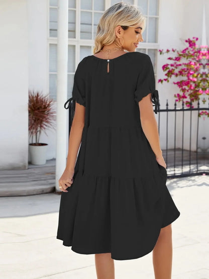 Tiered Round Neck Summer Dress - VILLA FASHION