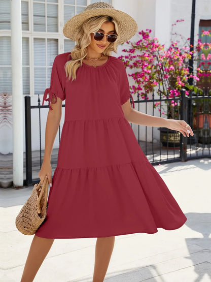 Tiered Round Neck Summer Dress - VILLA FASHION