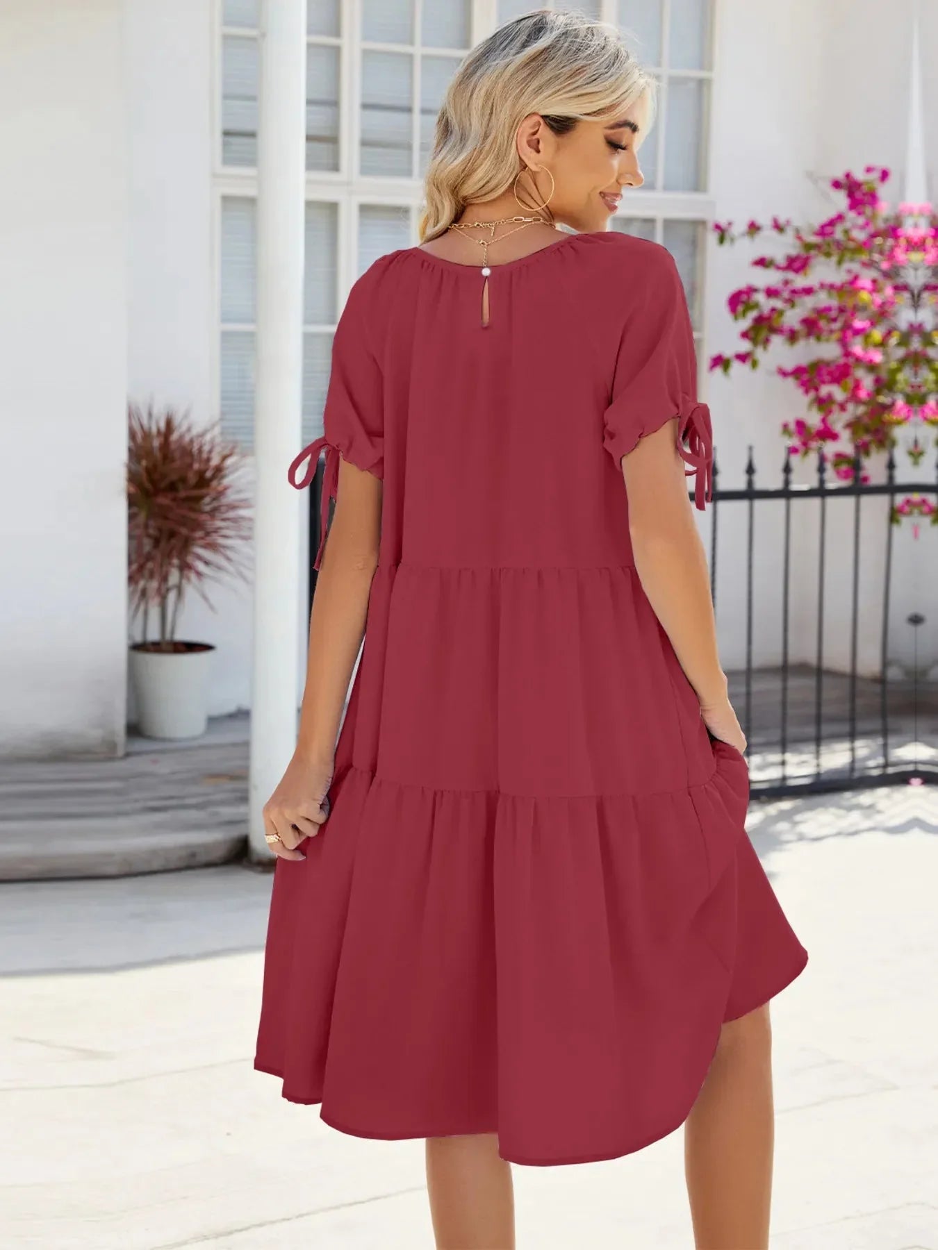 Tiered Round Neck Summer Dress - VILLA FASHION
