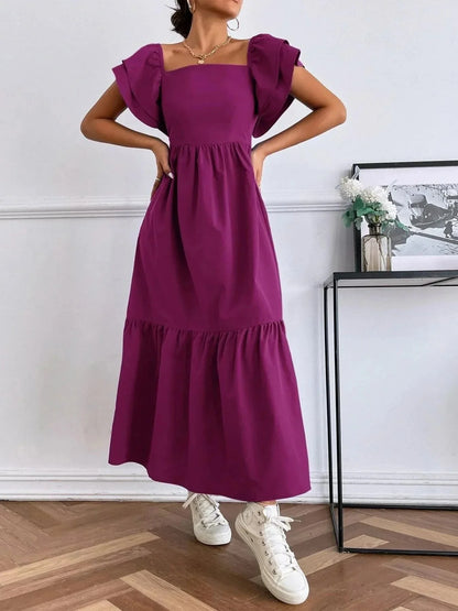 Tiered Square Neck Maxi Dress - VILLA FASHION