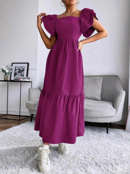 Tiered Square Neck Maxi Dress - VILLA FASHION