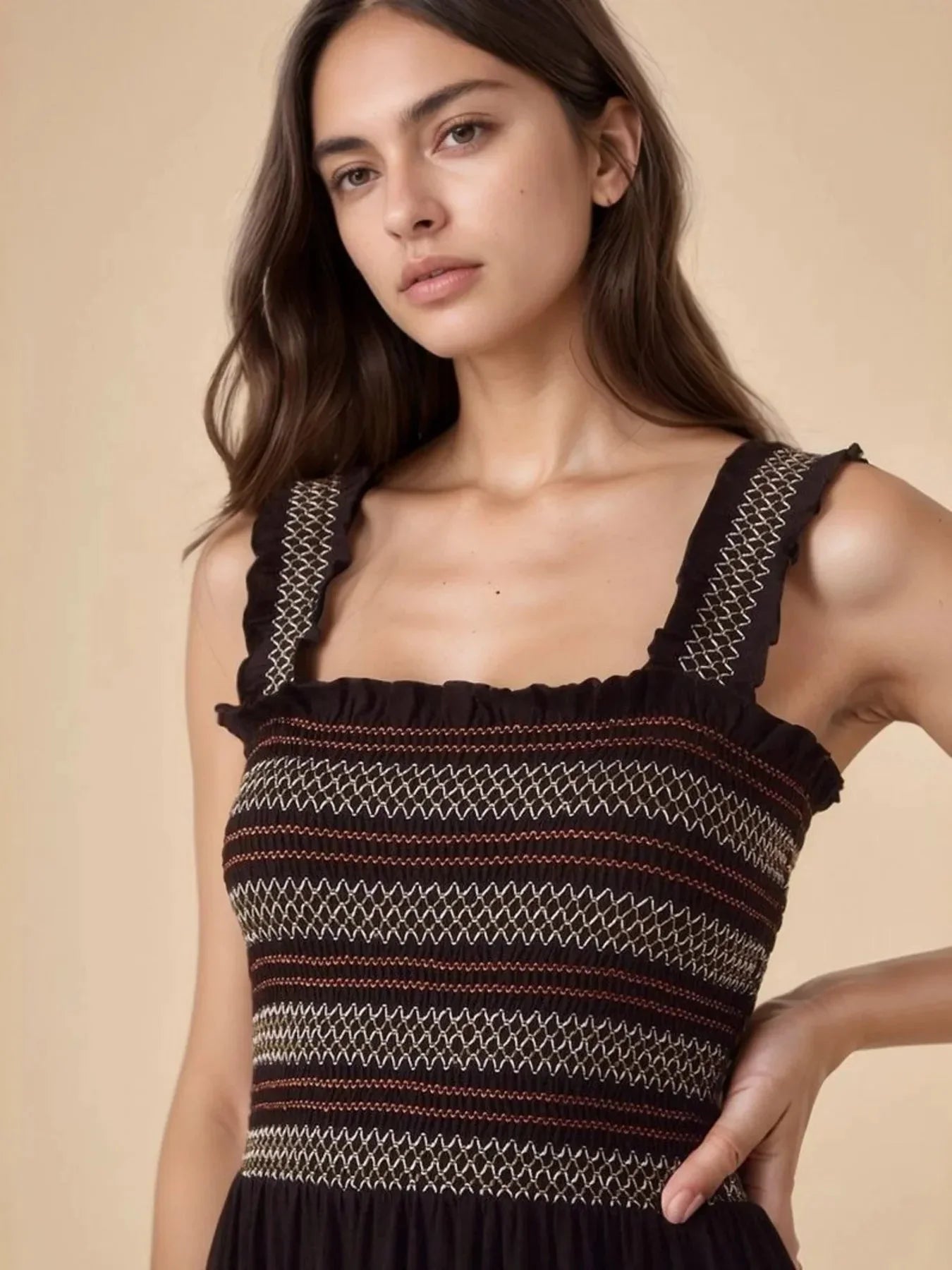 Tiered Square Neck Maxi Dress - VILLA FASHION