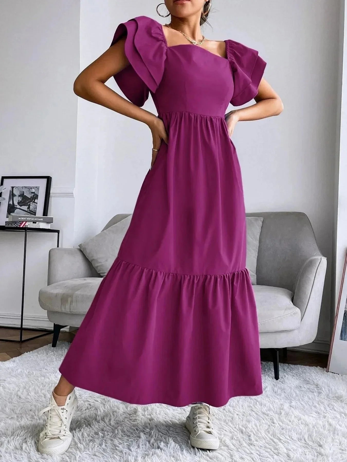 Tiered Square Neck Maxi Dress - VILLA FASHION