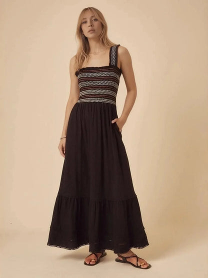 Tiered Square Neck Maxi Dress - VILLA FASHION