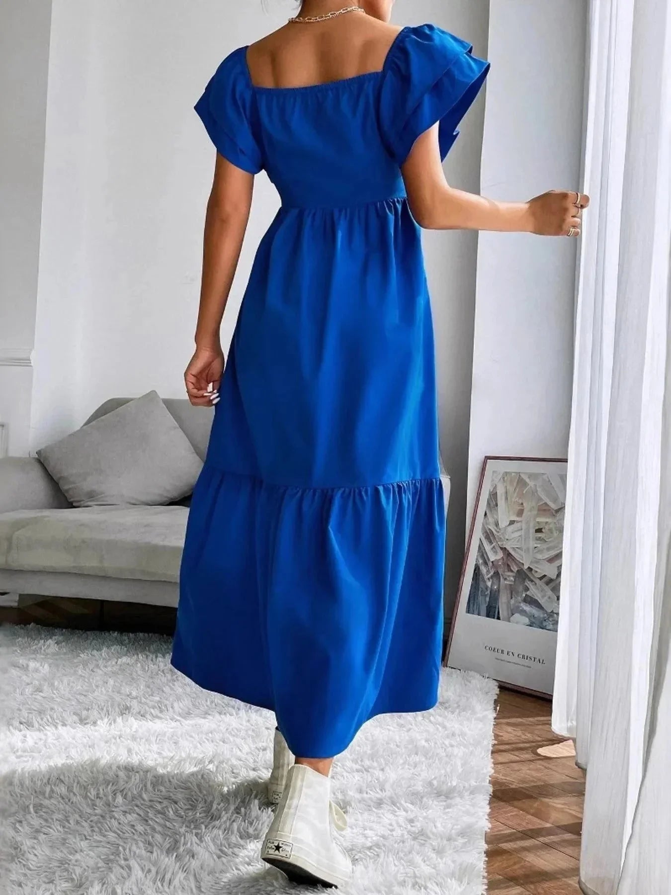 Tiered Square Neck Maxi Dress - VILLA FASHION