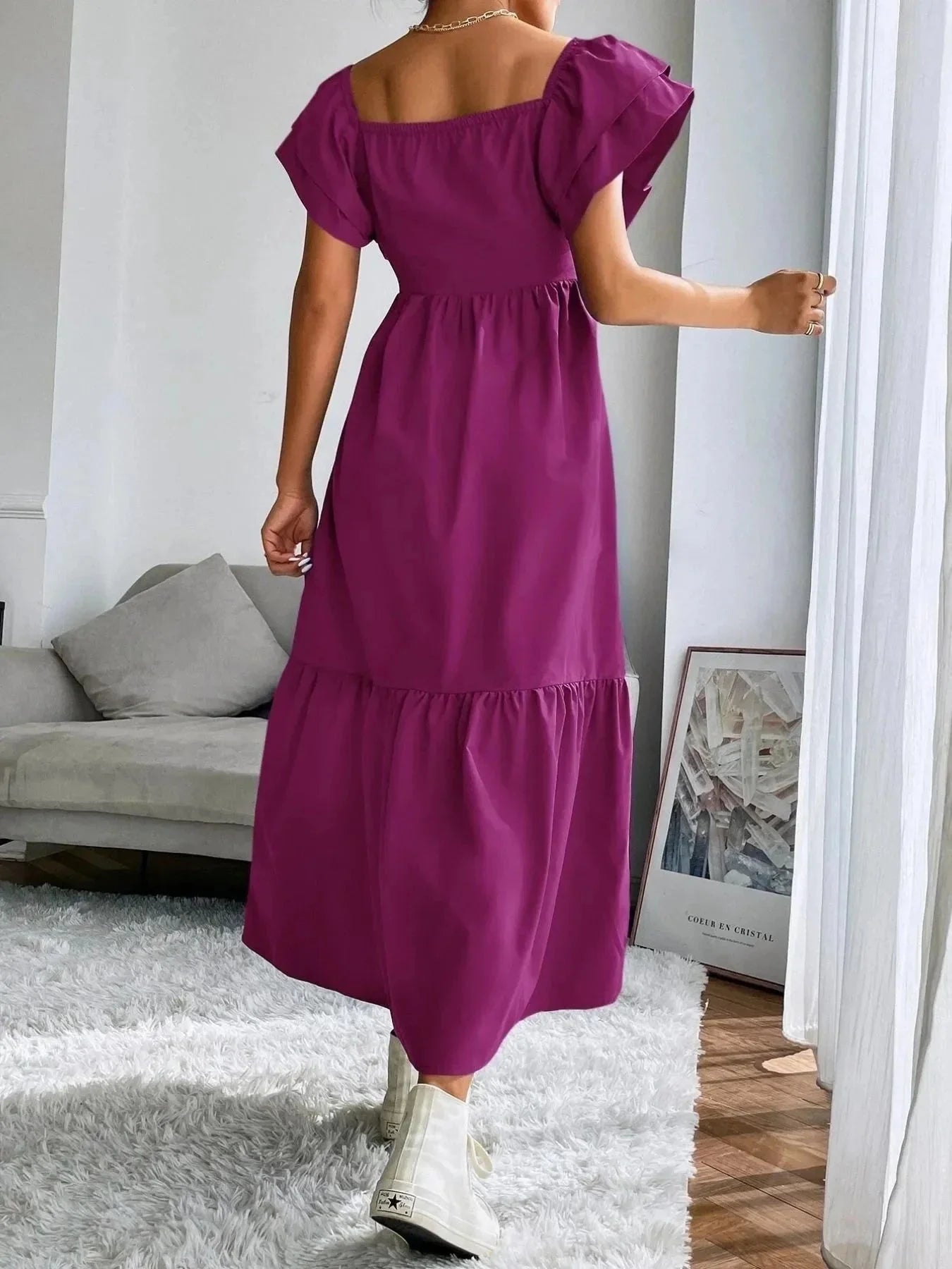 Tiered Square Neck Maxi Dress - VILLA FASHION
