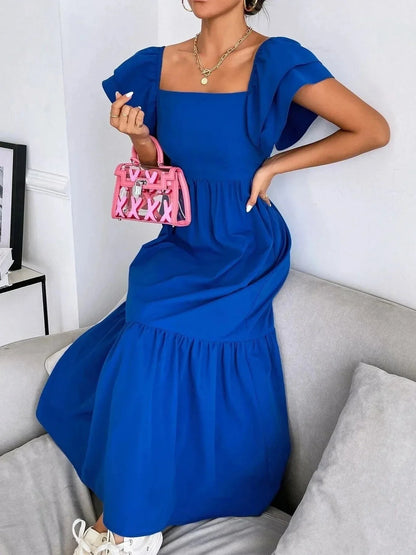 Tiered Square Neck Maxi Dress - VILLA FASHION