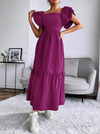 Tiered Square Neck Maxi Dress - VILLA FASHION