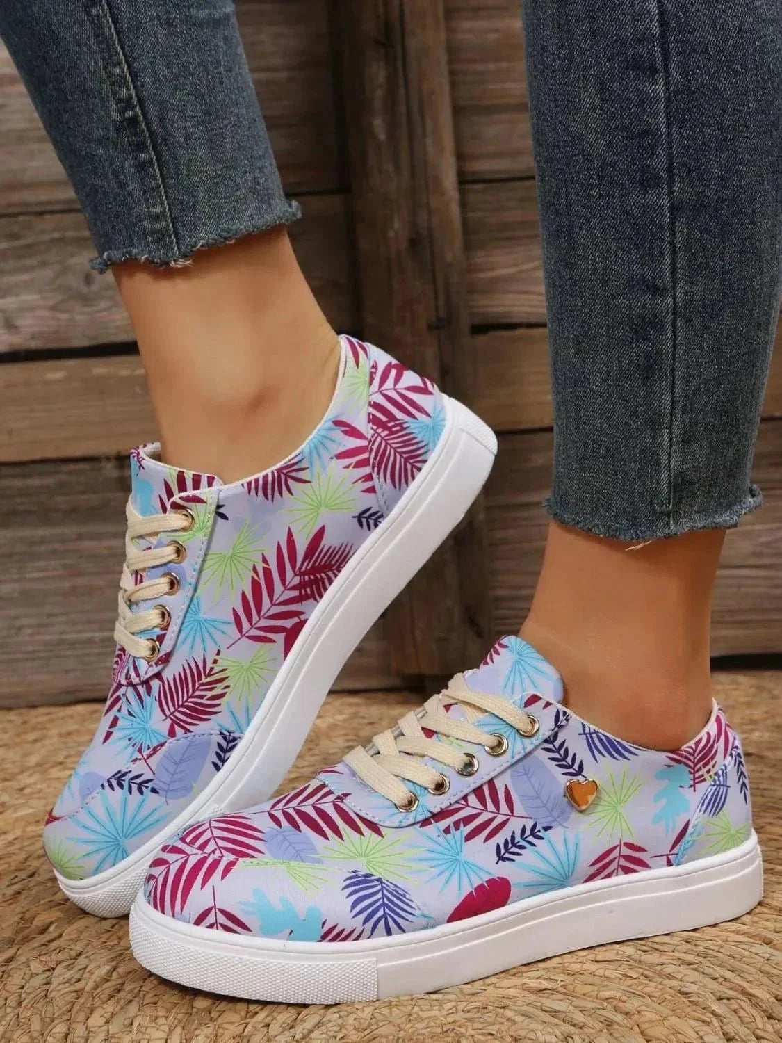 Tropical Leaf Print Canvas Sneakers - VILLA FASHION