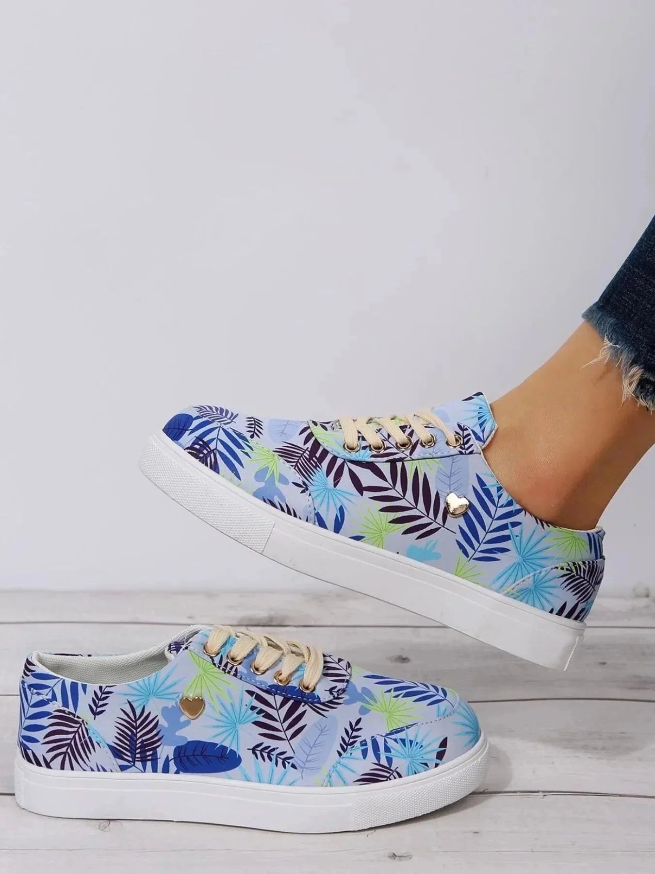Tropical Leaf Print Canvas Sneakers - VILLA FASHION