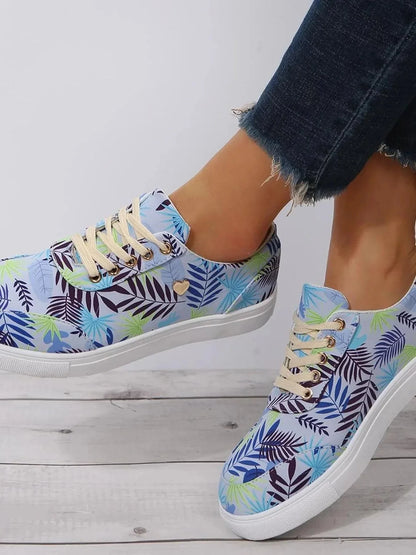 Tropical Leaf Print Canvas Sneakers - VILLA FASHION