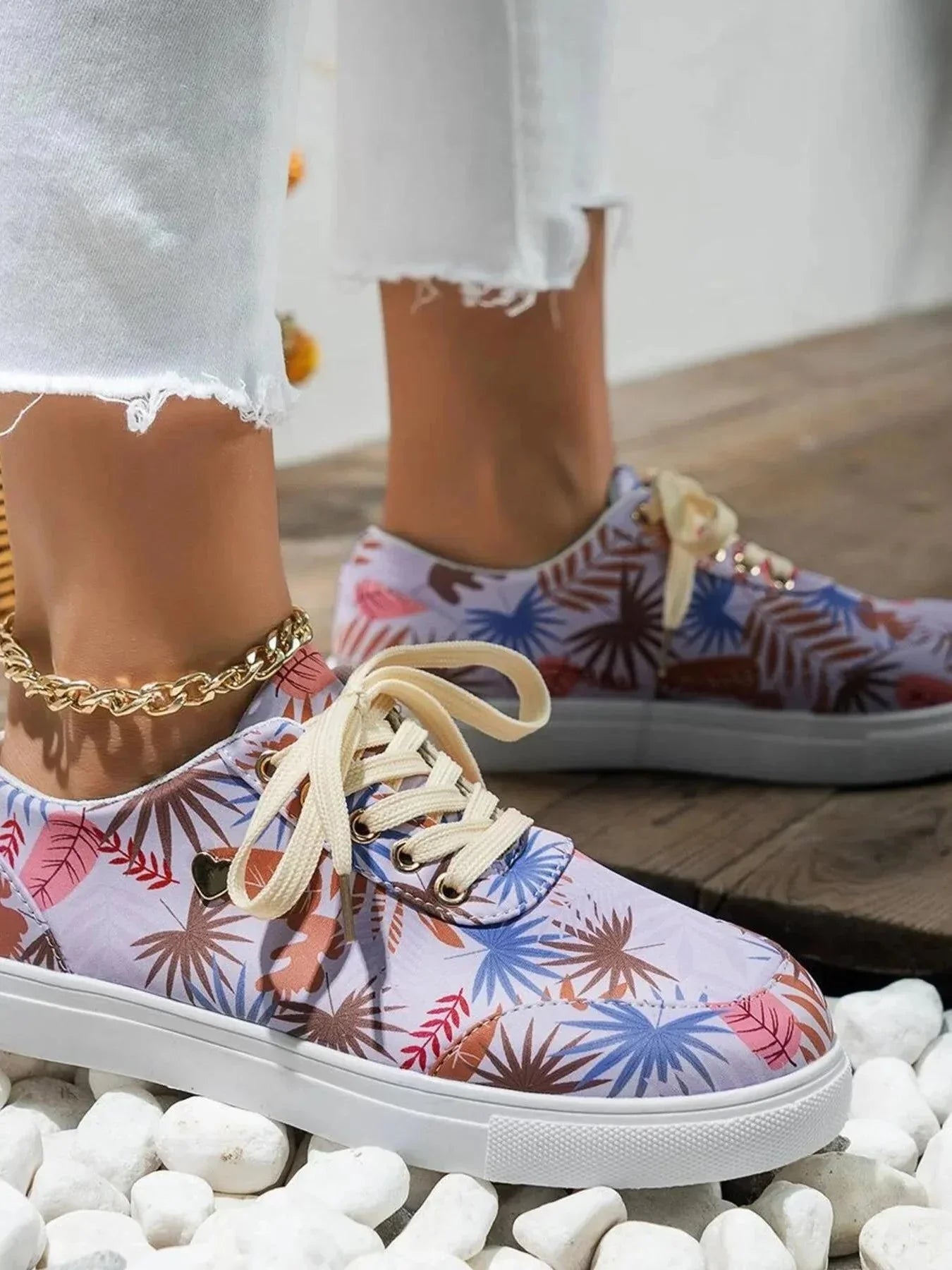 Tropical Leaf Print Canvas Sneakers - VILLA FASHION
