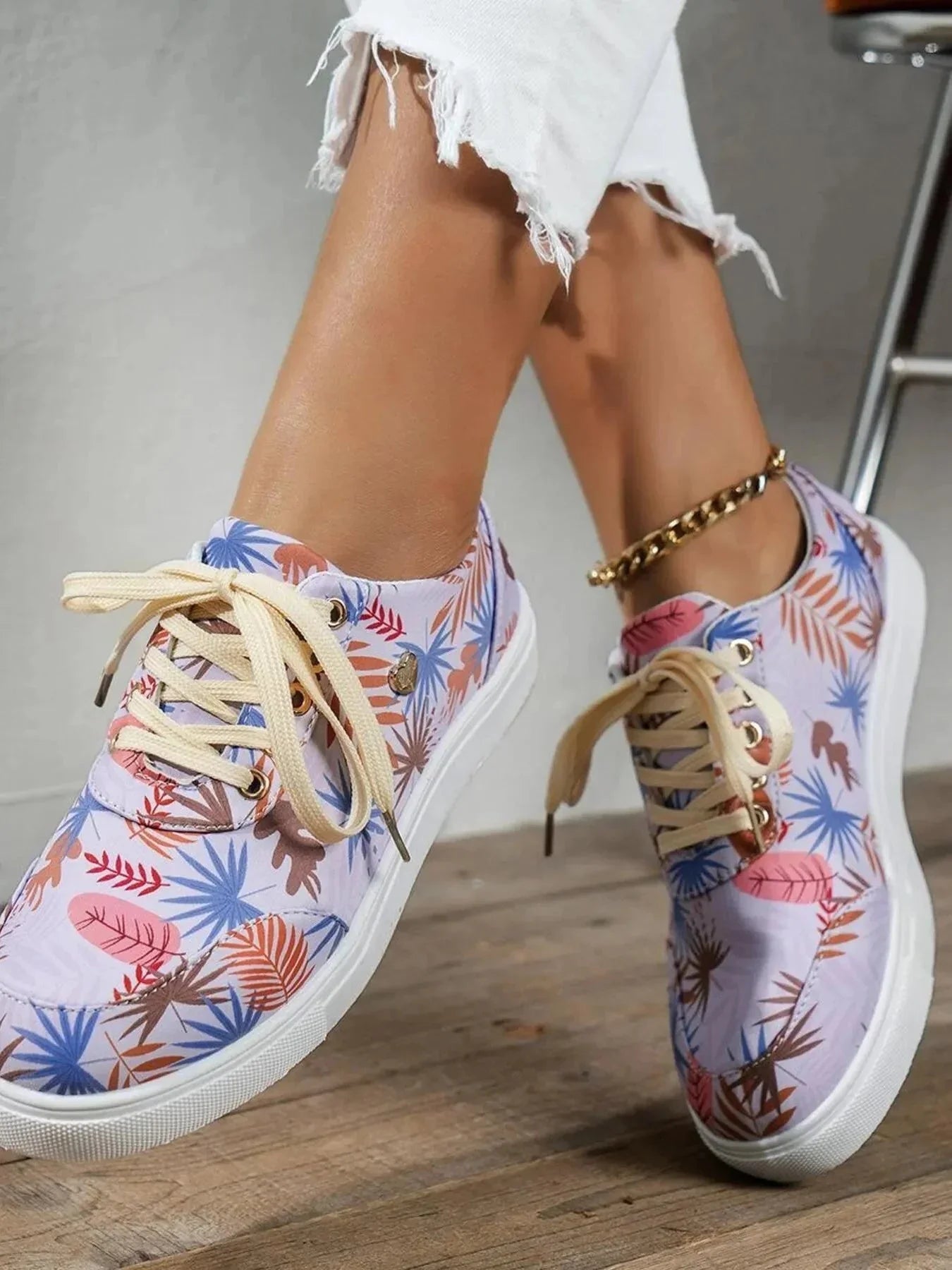 Tropical Leaf Print Canvas Sneakers - VILLA FASHION