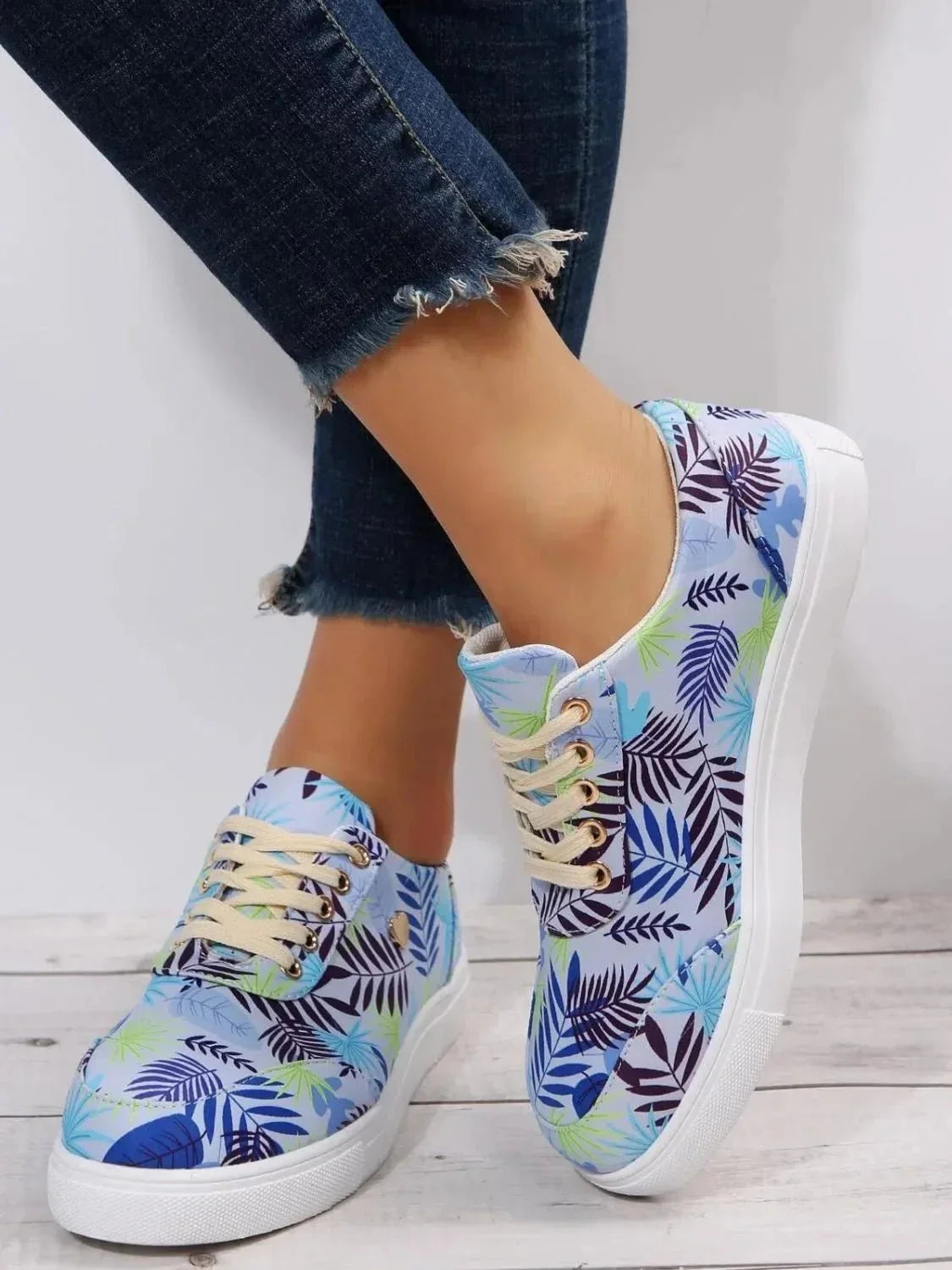Tropical Leaf Print Canvas Sneakers - VILLA FASHION