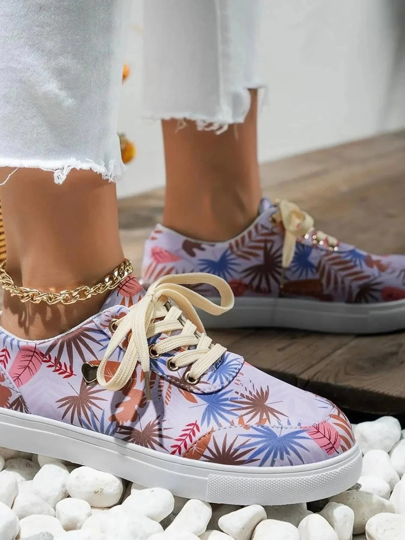Tropical Leaf Print Canvas Sneakers - VILLA FASHION