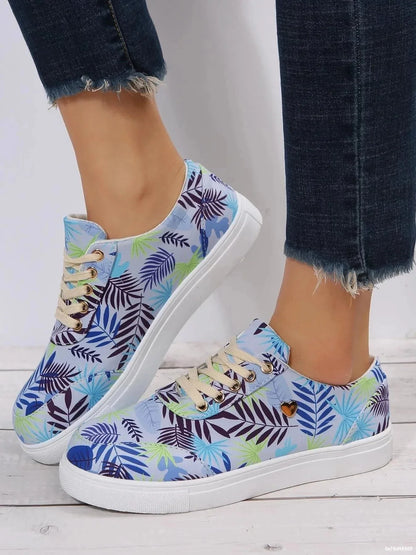 Tropical Leaf Print Canvas Sneakers - VILLA FASHION