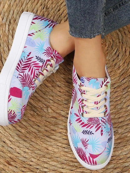 Tropical Leaf Print Canvas Sneakers - VILLA FASHION